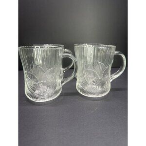 Vintage Arcoroc Coffee Tea Mugs Cups Glass Canterbury Crocus Floral - Set of 4
